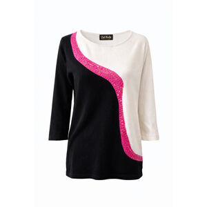 Bob Mackie Wearable Art Colorblock Sweater Pink Black White Sequin Top M